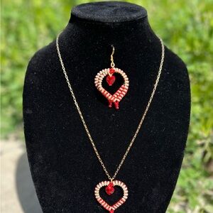 Red and Gold Heart Necklace with Sparkling Pendant